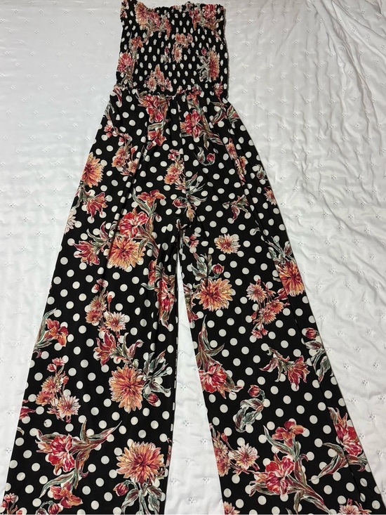 Mlle Gabrielle Pants - Mlle Gabrielle Black Polka Dot Jumpsuit with Pink Floral